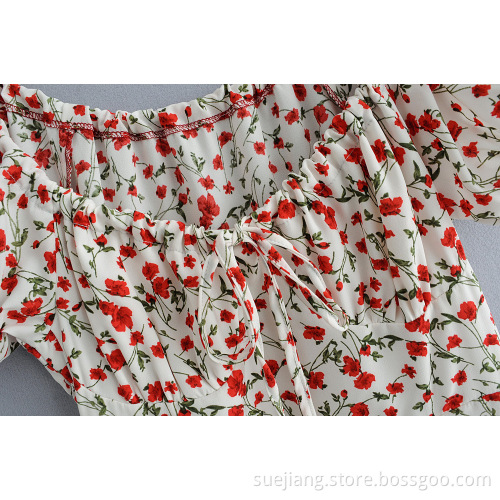 Women Printed Chiffon Short Sleeve Mini Casual Dress